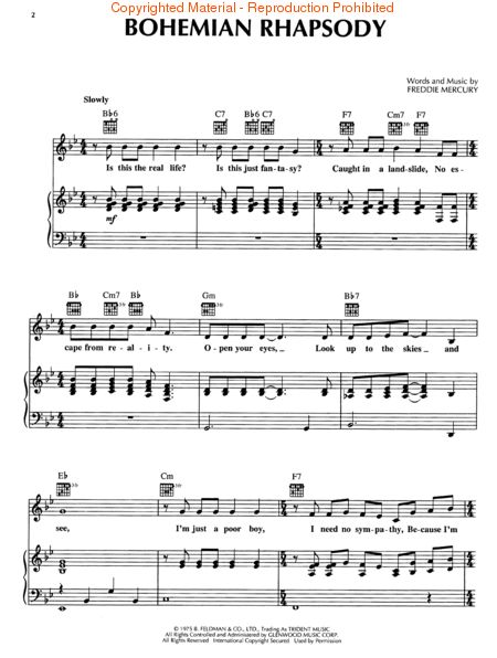 partition piano bohemian rhapsody pd